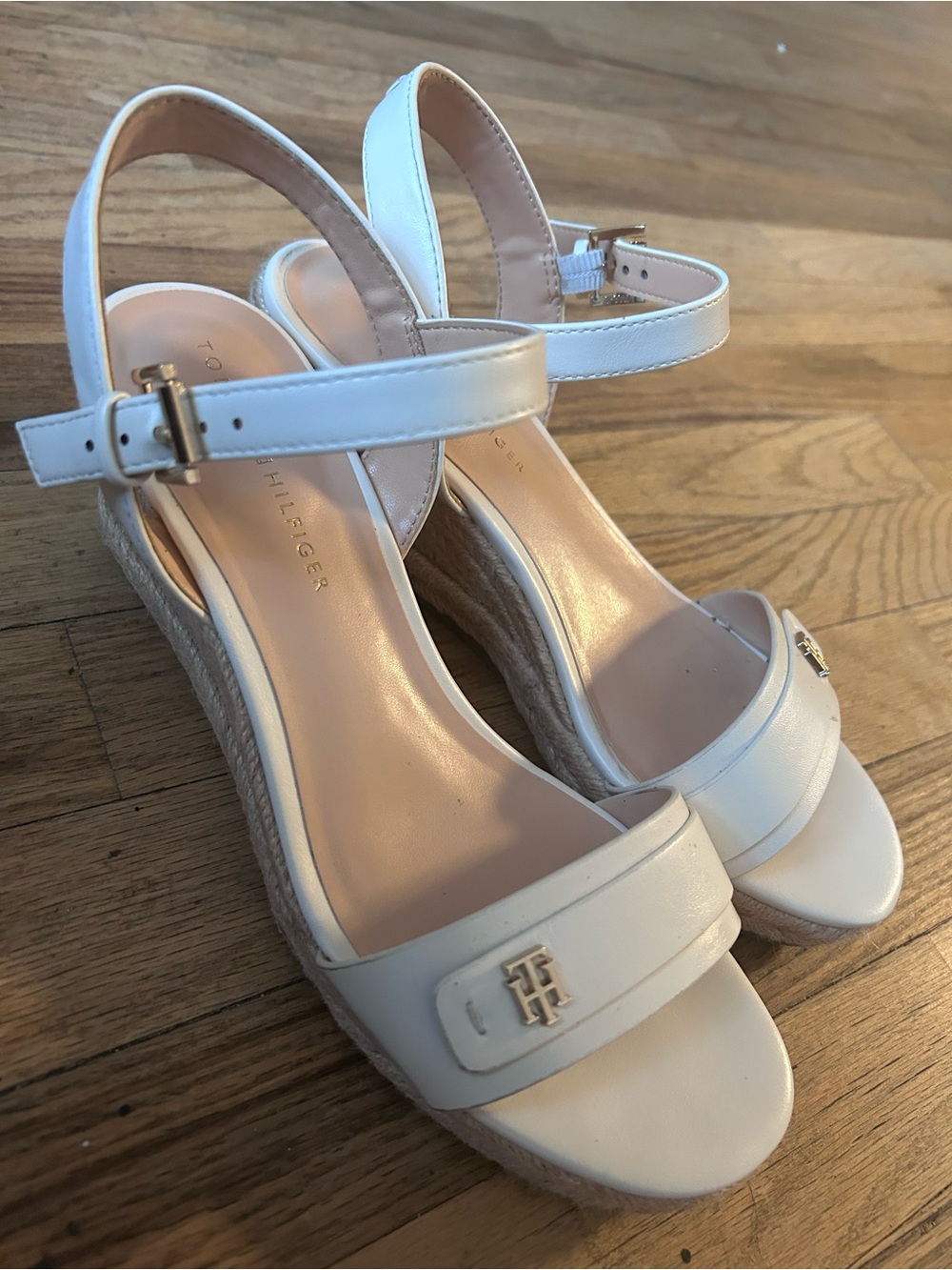 Tommy Hilfiger White Leather Espadrille Wedge Sandals